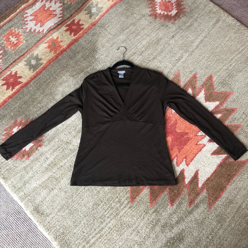 Ann Taylor Brown Ruched Mesh Top